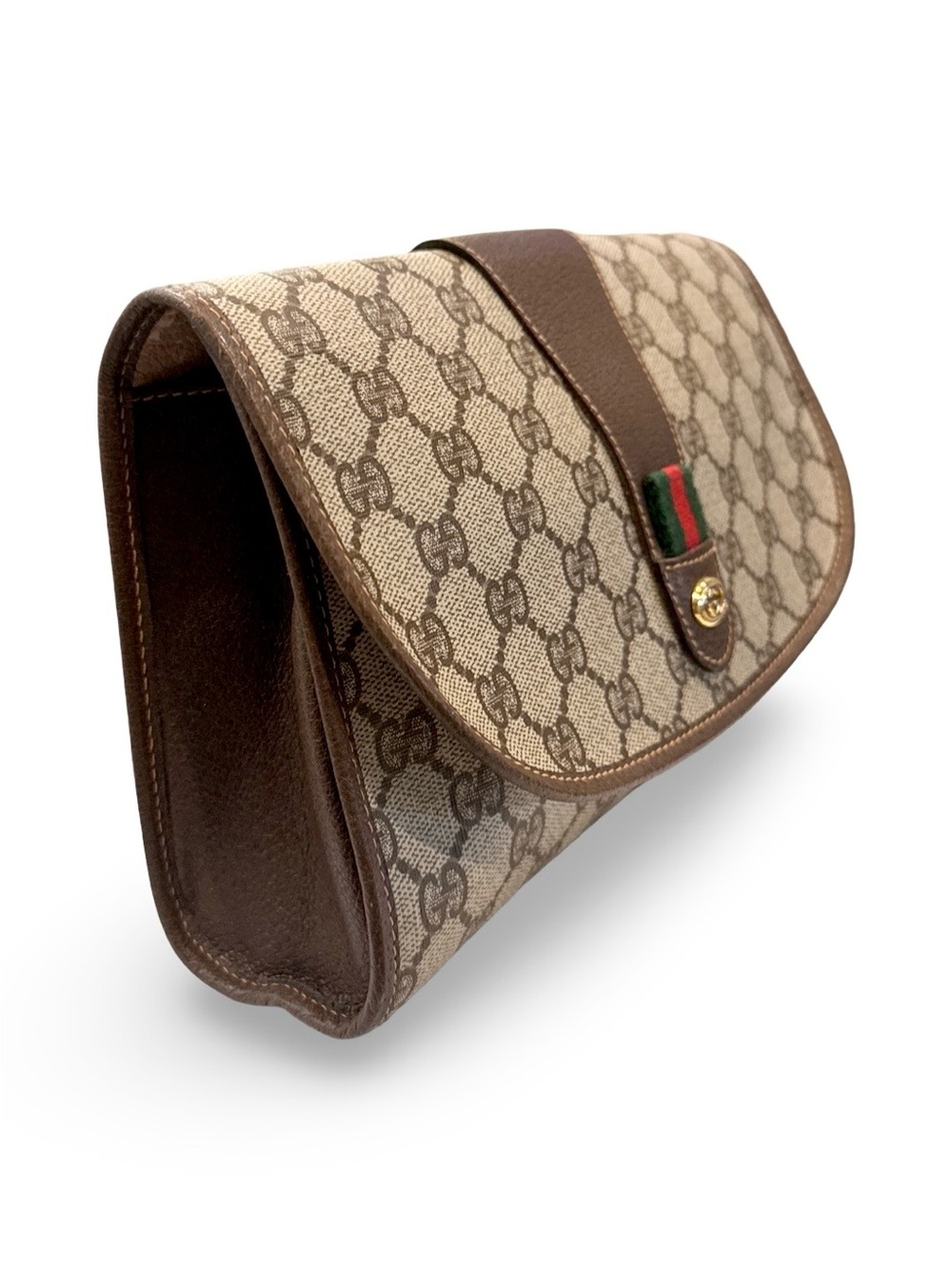 Vintage Gucci GG Supreme Monogram Web Clutch Bag Brown Canvas Leather Crossbody - Picture 2 of 14